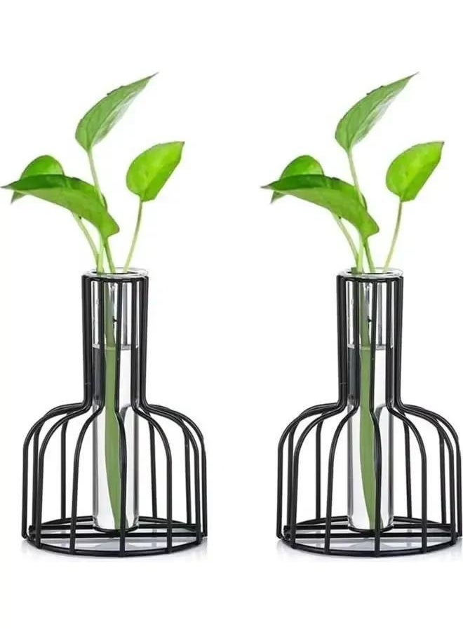 yongsheng Set Of 2 Metal Flower Test Tube Vase Multicolour one size，2 Pcs Balck Flower Vase with Metal Frame, Test Tube Vases Decorative  - Image 1