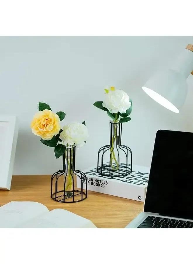yongsheng Set Of 2 Metal Flower Test Tube Vase Multicolour one size，2 Pcs Balck Flower Vase with Metal Frame, Test Tube Vases Decorative  - Image 3