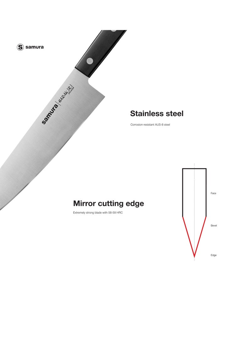 Samura - Samura Harakiri Set of 5 Kitchen Knives | Black | Paring, Utility, Nakiri, Santoku, Chef's Knife | AUS-8 Stainless Steel Blade | ABS Plastic Handles | Easy To Use | Lightweight | Corrosion Resistant - Image 1