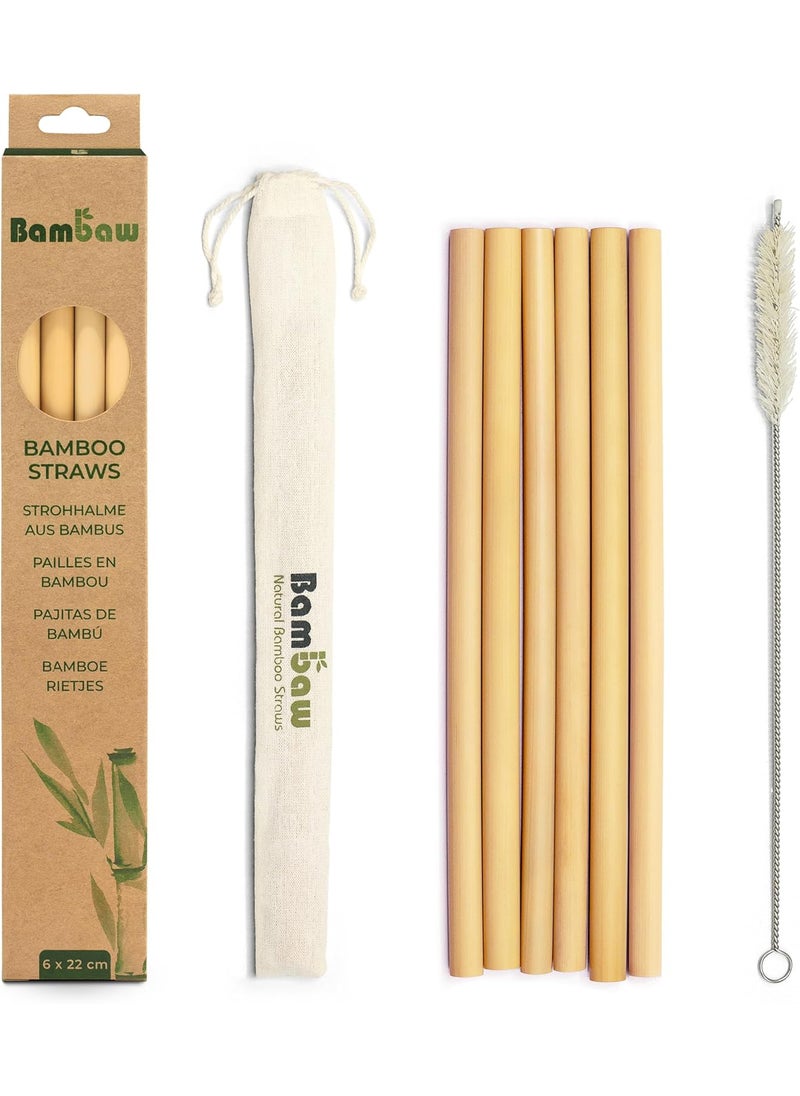 Bambaw Bambaw Reusable Bamboo Straws  Eco Friendly with Straw Cleaner Brush  Pouch Pack of 6  87  - Image 1