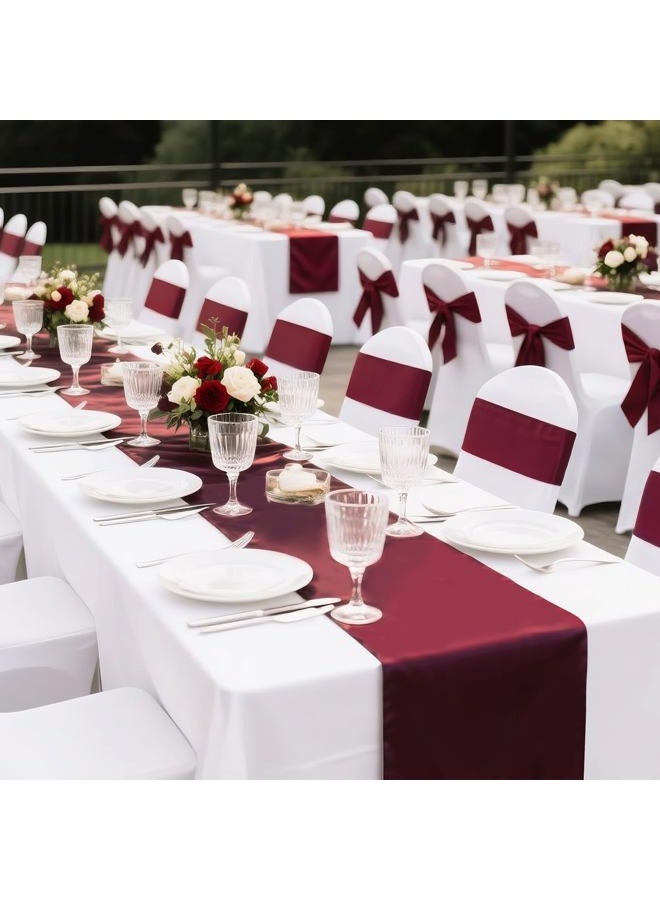SHEJIZE 20 Pack Satin Wine Red Table Runner 12x108 Inches Long, Bright Silky Smooth Satin Table Runner Table Decor for Wedding Banquet Christmas Prom Event Birthday Party - Image 2