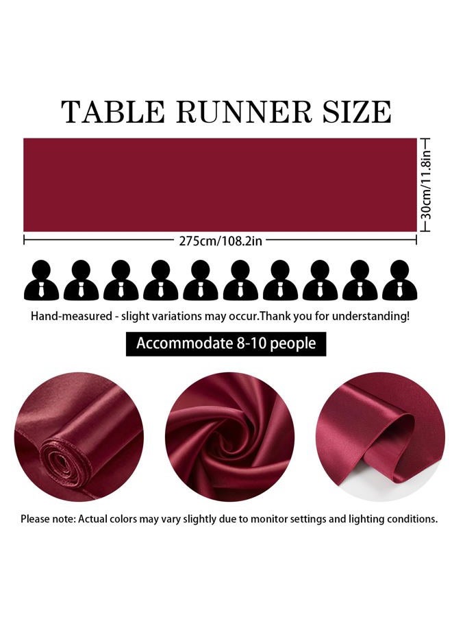 SHEJIZE 20 Pack Satin Wine Red Table Runner 12x108 Inches Long, Bright Silky Smooth Satin Table Runner Table Decor for Wedding Banquet Christmas Prom Event Birthday Party - Image 5