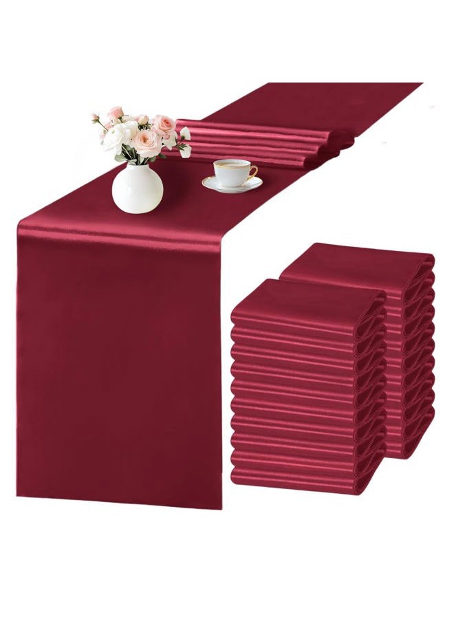 SHEJIZE 20 Pack Satin Wine Red Table Runner 12x108 Inches Long, Bright Silky Smooth Satin Table Runner Table Decor for Wedding Banquet Christmas Prom Event Birthday Party - Image 1