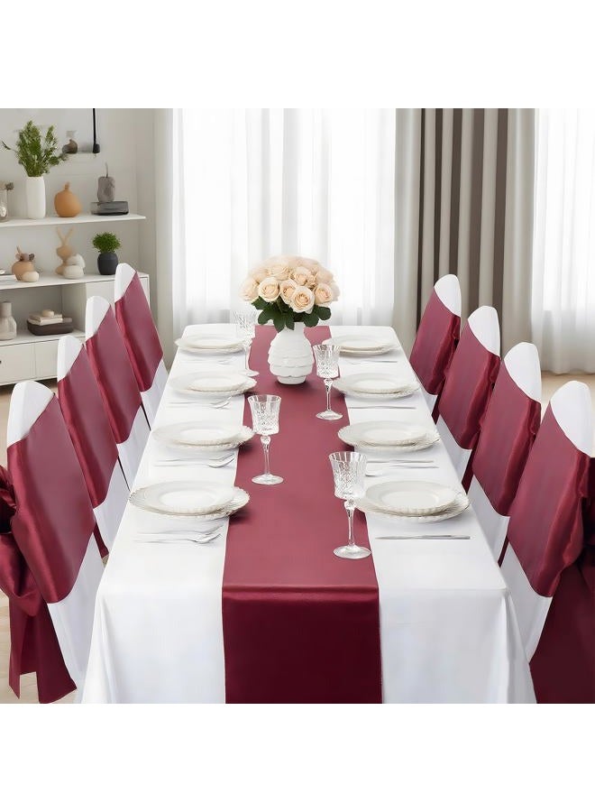 SHEJIZE 20 Pack Satin Wine Red Table Runner 12x108 Inches Long, Bright Silky Smooth Satin Table Runner Table Decor for Wedding Banquet Christmas Prom Event Birthday Party - Image 3