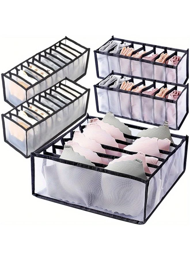 5 Pack Black Nylon Drawer Dividers For Lingerie Socks Ties Foldable Closet Organizer - Image 1