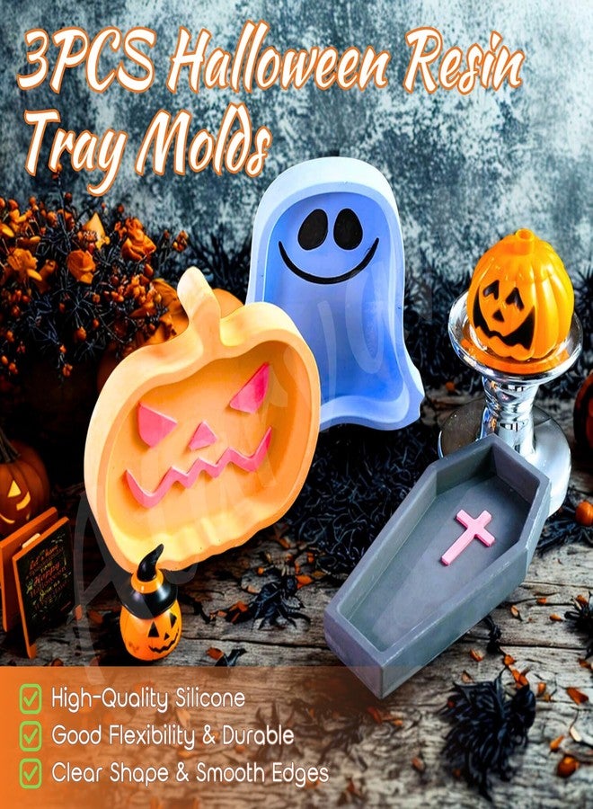 Atarvana 3PCS Halloween Resin Tray Molds Set for DIY Casting Craft, Atarvana Halloween Resin Molds w/ 5 Droppers & 10 Disposable Mixing Cups-Pumpkin, Coffin, Ghost - Image 2