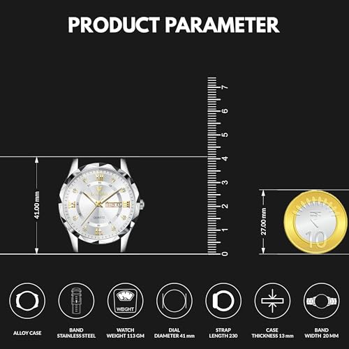 Longbo Zenith Watch for Men Analog Quartz Dress Diamond Business Stainless Steel Watches Waterproof Luminous Date Luxury Men’s Wristwatch | Birthday Gift For Men | Gift For Husband | Gift For Brother (Silver-Gold-Silver) - Image 4