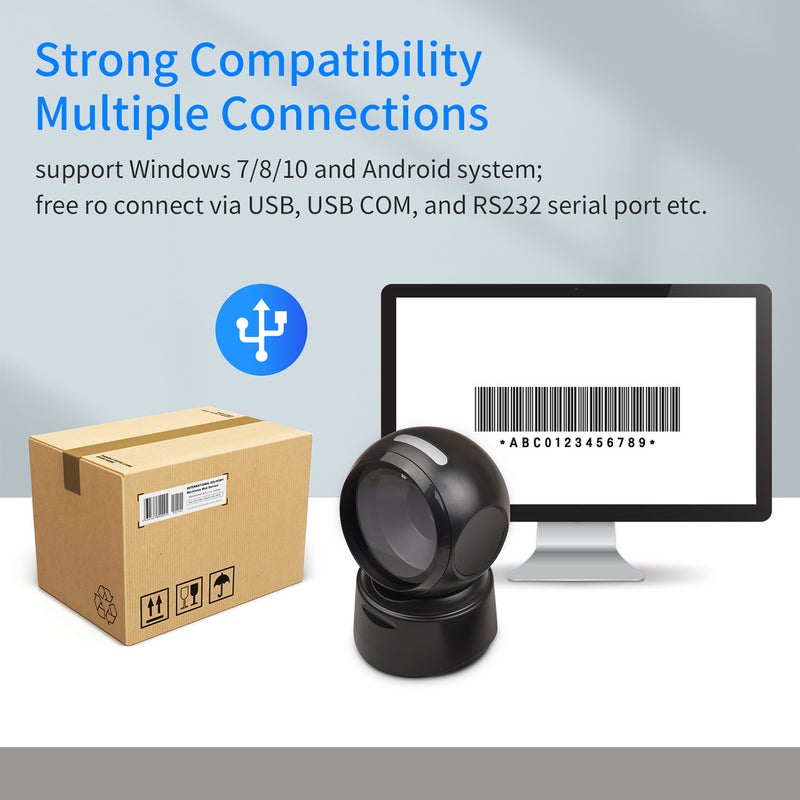 1D 2D QR Desktop Wired Barcode Scanner Platform Hands-Free Automatic Sense Reader USB RS232 Serial Port Plug&Play Compatible with Window Android System Image CMOS Sensor Suitable for Supermarket - Image 4