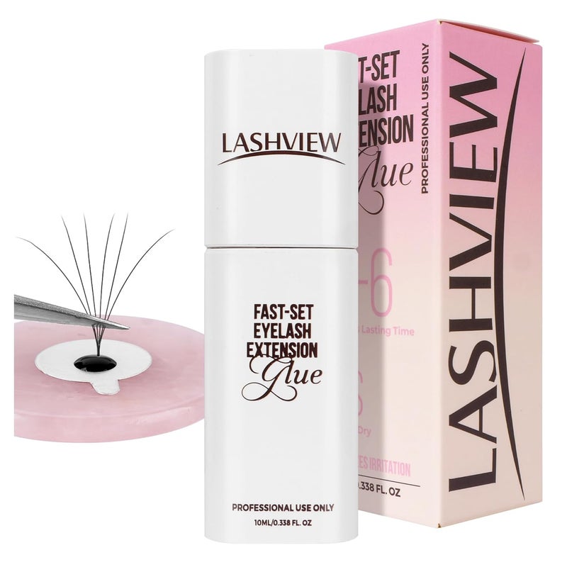 LASHVIEW Eyelash Extensions Glue 1 Sec Dry / 10ml /0.34 fl.oz/Retention 5-6 Weeks Black Adhesive Professional Supplies PV03