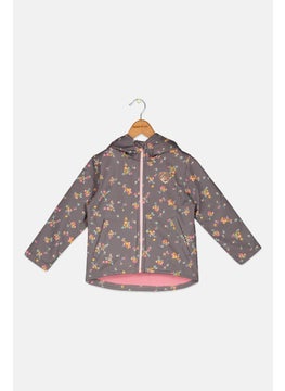 Body Glove Toddlers Girl Floral Print Softshell Jackets, Grey Combo  - Image 1