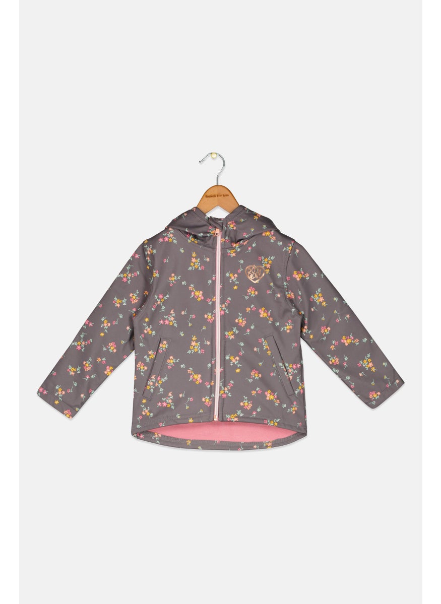 Body Glove Toddlers Girl Floral Print Softshell Jackets, Grey Combo  - Image 1