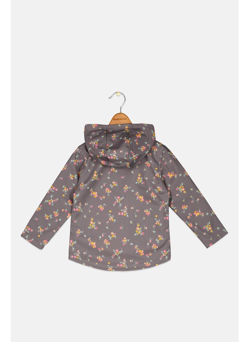 Body Glove Toddlers Girl Floral Print Softshell Jackets, Grey Combo  - Image 2