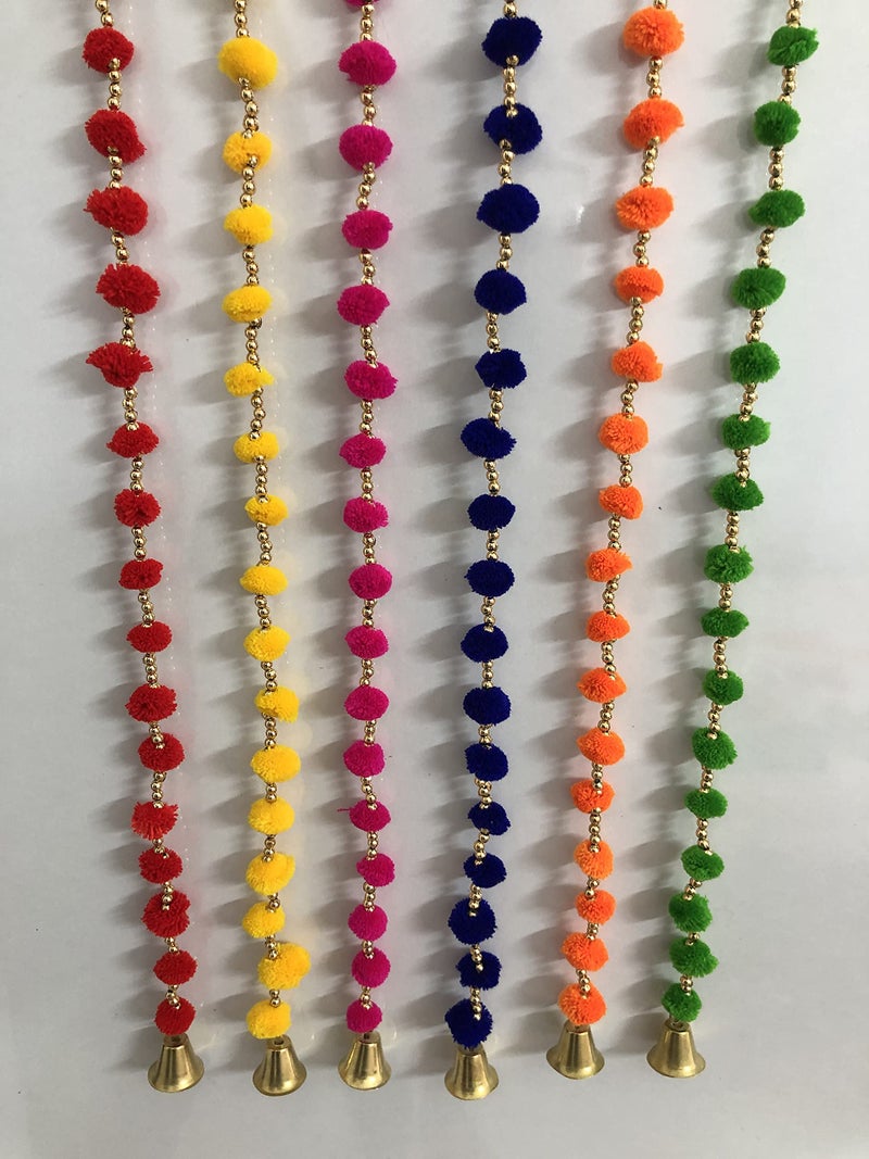 Aahum Handmade WallDoor Hangings 1 Ft.Strings MultiColor PomPom Torans Garland Bandhanwar Golden Bells Temple,Ganesha Decoration Home Décor Diwali,Festival,Navratri,Wedding,Party(1 FT 12 Strings) - Image 4
