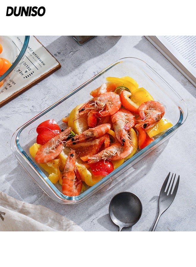 DUNISO Glass Baking Dish for Oven, Single Serving Glass Pan for Cooking, Multi-functional Small Casserole Dish, Rectangular Baking Pan, Heat Resistant Oven Bakeware (1L) - Image 1