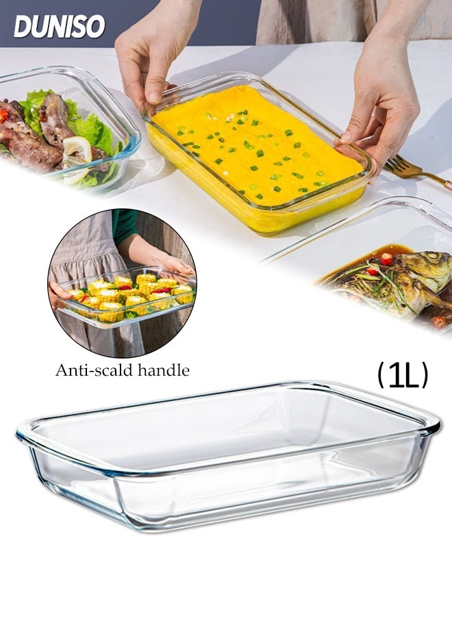 DUNISO Glass Baking Dish for Oven, Single Serving Glass Pan for Cooking, Multi-functional Small Casserole Dish, Rectangular Baking Pan, Heat Resistant Oven Bakeware (1L) - Image 1