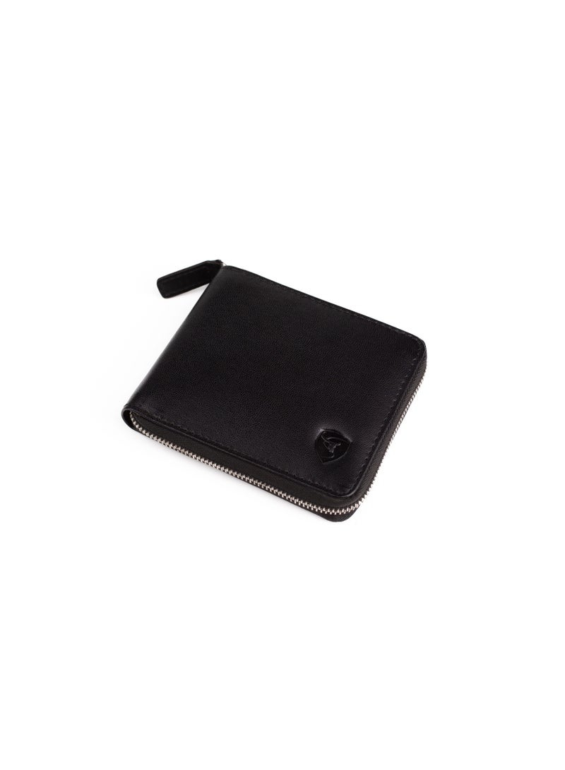 SKENZBI Zipper Wallet for Men Genuine Leather Bifold  Multi Card Holder Rfid Protected Black Orange - Image 2