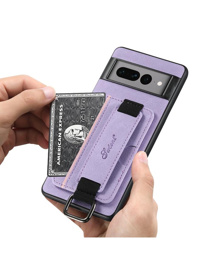 Suteni Case For Google Pixel 7a H13 Litchi Leather Wrist Strap Wallet Back Phone Case - Image 4