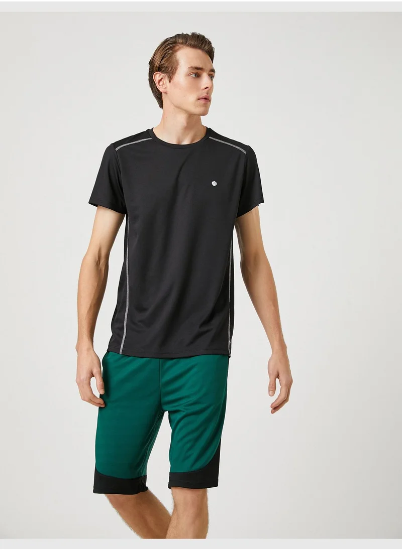 كوتون Sport T-Shirt Strip Printed Detailed Crew Neck