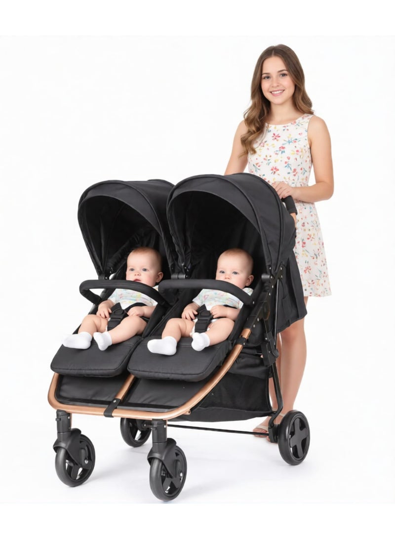 Side-by-Side Twin Stroller for Newborns to 36 Months,BLACK GREY - Image 1
