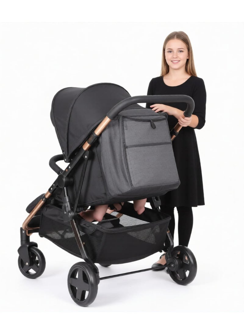 Side-by-Side Twin Stroller for Newborns to 36 Months,BLACK GREY - Image 2