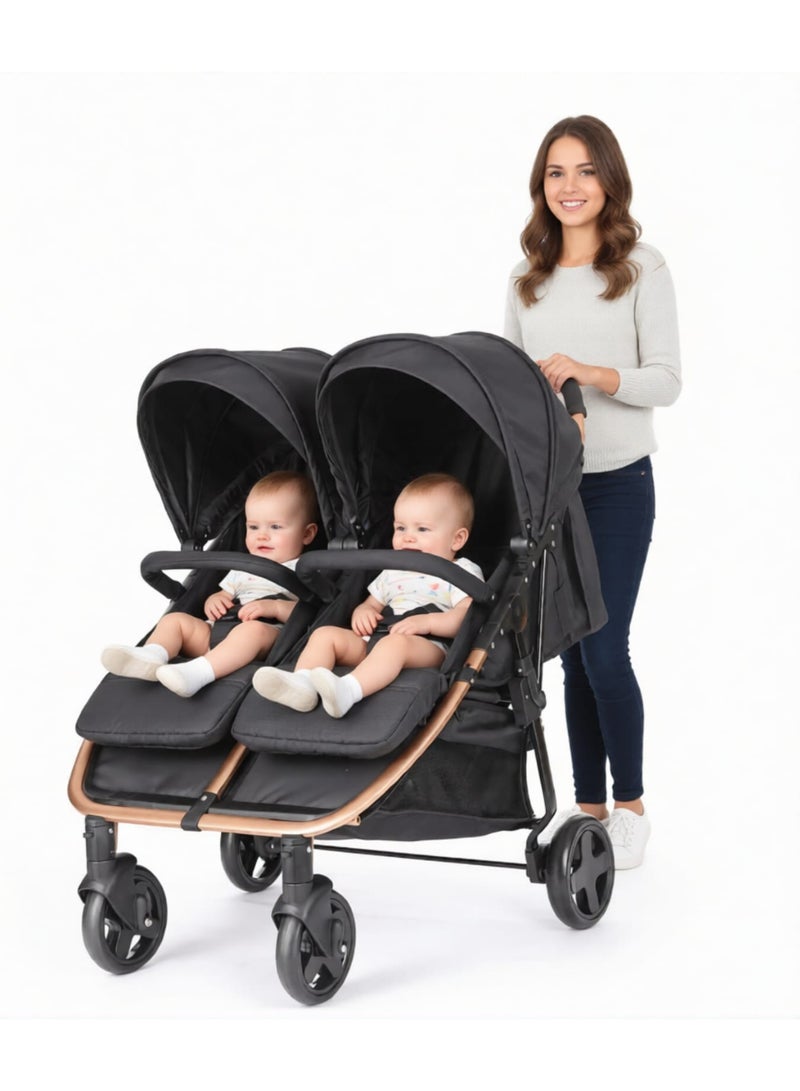 Side-by-Side Twin Stroller for Newborns to 36 Months,BLACK GREY - Image 3