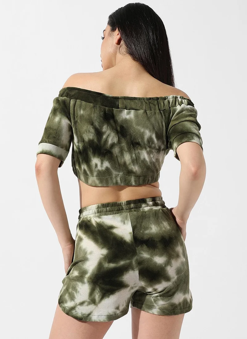 Pinacolada  Women's Olive Green & Ivory White Waffle Co-Ord Set for Women | Best Price UAE