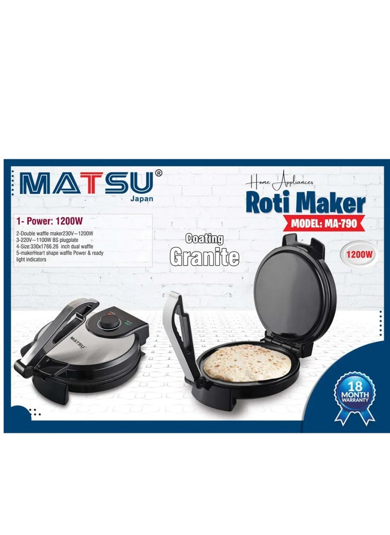 Generic MATSU 10-Inch Electric Roti Maker – 1200W Non-Stick Chapati Press Machine for Home – Stainless Steel Flatbread Maker with Adjustable Temperature Control, Dual Indicator Lights, Safety Lock, Easy to Clean Plates, 220-240V Kitchen Appliance  - Image 5