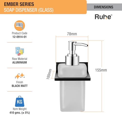 Ruhe Ember Series Aluminium Liquid Soap Dispenser | Wall Mounted | Shampoo Conditioner Holder | Handwash Dispenser for Wash Basin, Bathroom and Kitchen Sink | Bathroom Accessories | Black Matt - Image 2