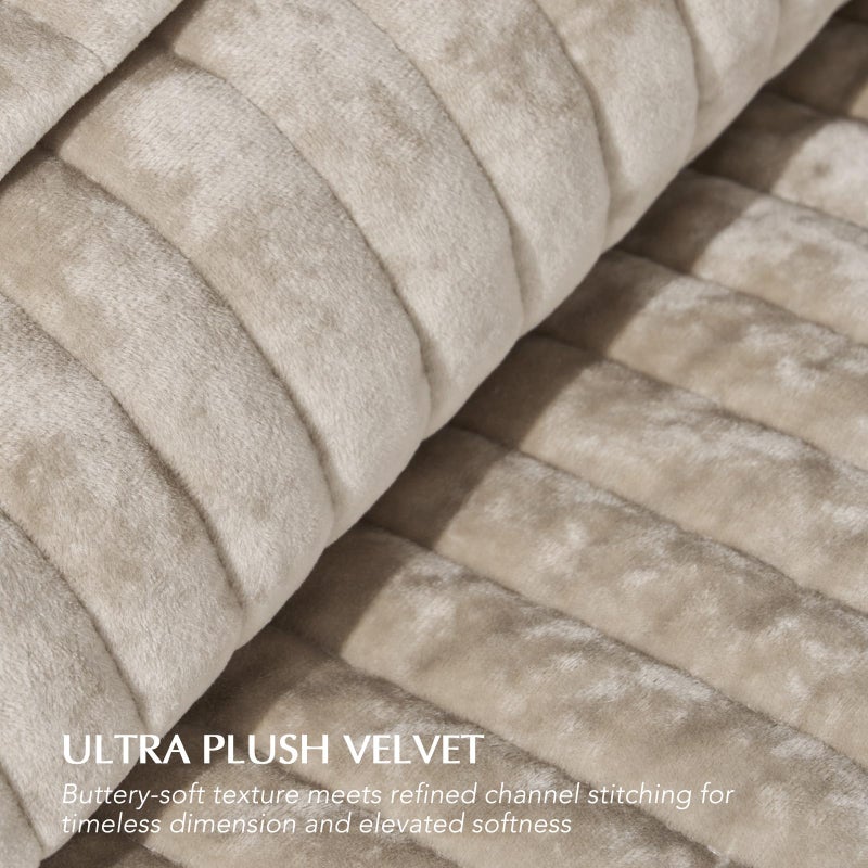 EVERGRACE Velvet Quilt Set Queen Size, Luxurious Soft Striped Channel Bedding Set, Lightweight Velvet Comforter for All Season, Oversized Bedspread Coverlet with 2 Matching Shams, Beige Taupe - Image 4