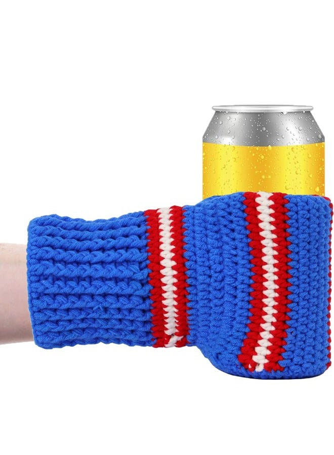 FunisFun Beer Mitten Gloves, Knit Stitched Drink Mitt Holder for White Elephant Gag Gift Tailgating Idea (Rangers-Blue), Rangers-blue, L - Image 2