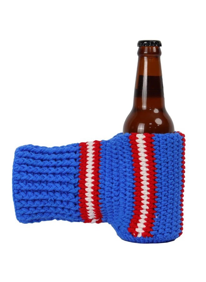 FunisFun Beer Mitten Gloves, Knit Stitched Drink Mitt Holder for White Elephant Gag Gift Tailgating Idea (Rangers-Blue), Rangers-blue, L - Image 1