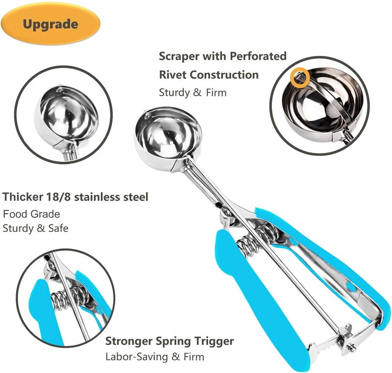 LLESCA Ice Cream Scoop, Cookie Scoop, 3 Tbsp/ 45 ml/ 1.5 oz Cookie Scoops for Baking, 18/8 Stainless Steel Cookie Scooper for Baking, Ice Cream Scooper with Trigger Release, Cookie Dough Scoop (Blue) - Image 3
