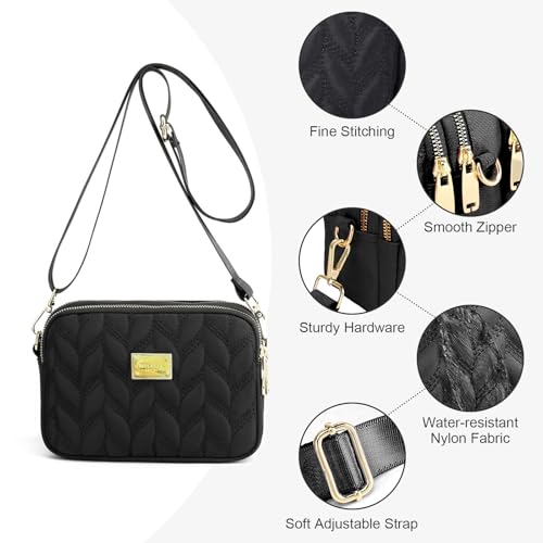WITERY Small Crossboby Purse for Women - Waterproof Nylon Crossbody Phone Bag Shoulder Bag with Adjustable Strap, Lightweight Ladies Quilted Multi-Pocket Small Purses Travel Handbags - Image 5