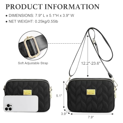 WITERY Small Crossboby Purse for Women - Waterproof Nylon Crossbody Phone Bag Shoulder Bag with Adjustable Strap, Lightweight Ladies Quilted Multi-Pocket Small Purses Travel Handbags - Image 3
