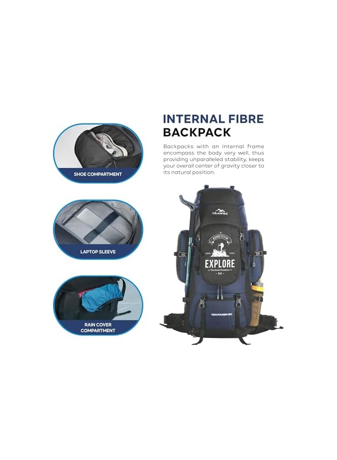 Trawoc حقيبة ظهر للتخييم والمشي لمسافات طويلة بسعة 80 لتر للرجال والنساء مع غطاء مطري/حجرة للأحذية BHK004 - Image 3