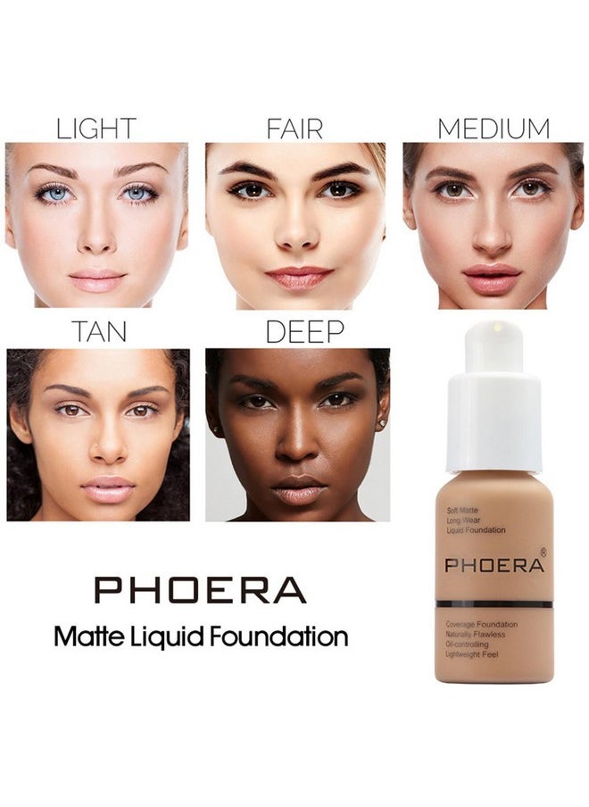 Hilareco - Phoera Foundation 104 And 105 & Face Primer,Liquid Full Coverage Foundation Set,Foundation Brush Powder Brush,5 Makeup Sponge,30Ml Phoera 24Hr Matte Oil Control Concealer (104 Buff Beige + 105 Sand) - Image 1