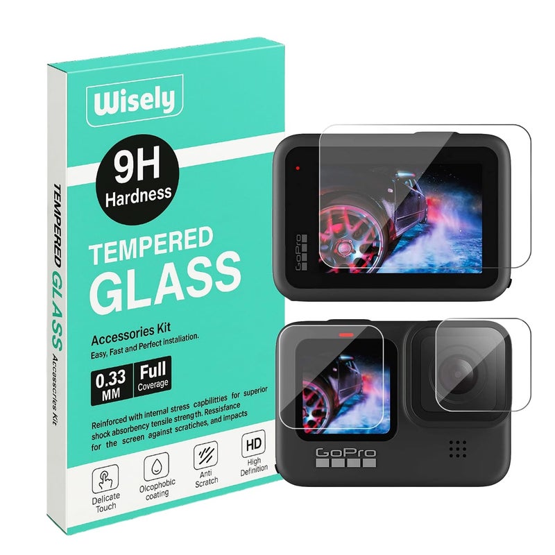 Wisely Tempered Glass Compatible for GoPro Hero 13 Action Camera Lens Screen Protector Edge To Edge Full Cover, Easy Installation kit - HD Clear, Complete Set Of 3 Go Pro Glass - Image 1