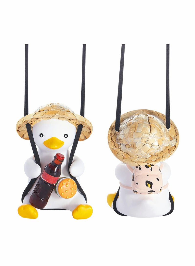 Excefore Swing Duck Car Hanging Ornament, Straw Hat Coke School Bag Duck Auto Decoration - Image 1