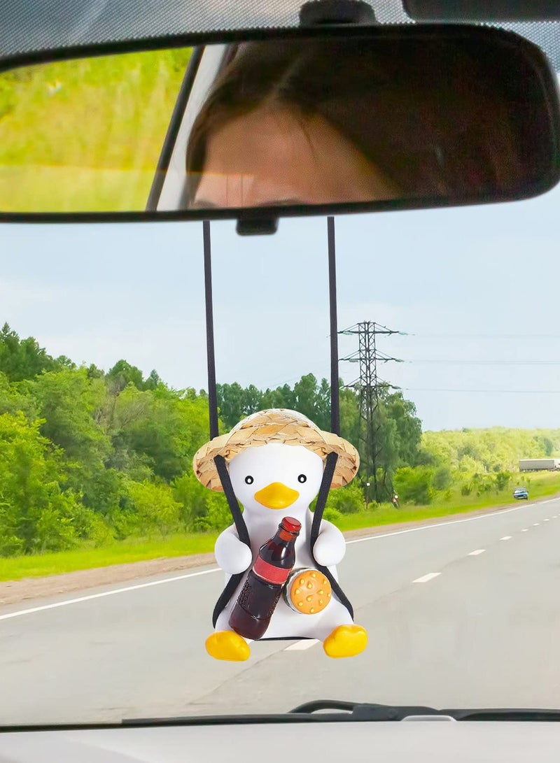 Excefore Swing Duck Car Hanging Ornament, Straw Hat Coke School Bag Duck Auto Decoration - Image 3