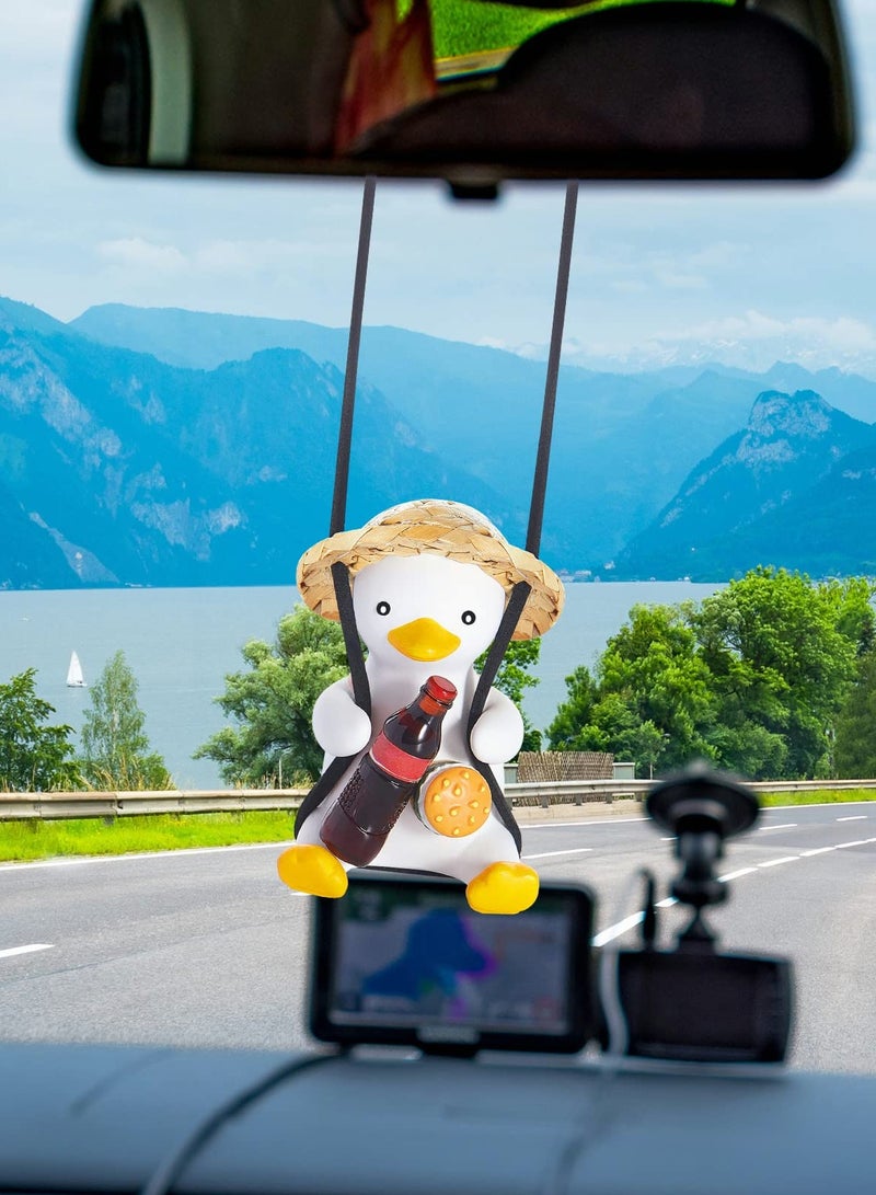 Excefore Swing Duck Car Hanging Ornament, Straw Hat Coke School Bag Duck Auto Decoration - Image 5