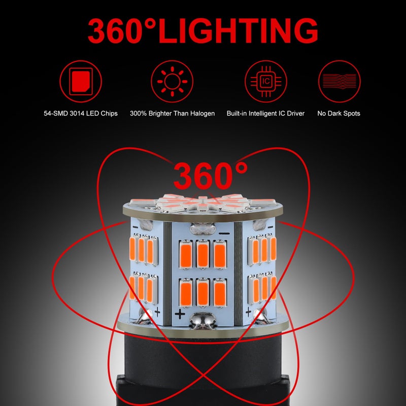 iFunyLED 4PCS 3157 LED Bulb Brake Tail Light 12V-24V Super Bright 3156 3056 3057 3047 4157 LED Replacement Light Kit Set for Car Tail Brake Lights - Brilliant Red - Image 3