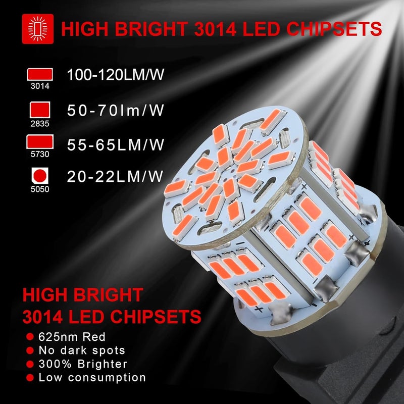 iFunyLED 4PCS 3157 LED Bulb Brake Tail Light 12V-24V Super Bright 3156 3056 3057 3047 4157 LED Replacement Light Kit Set for Car Tail Brake Lights - Brilliant Red - Image 2