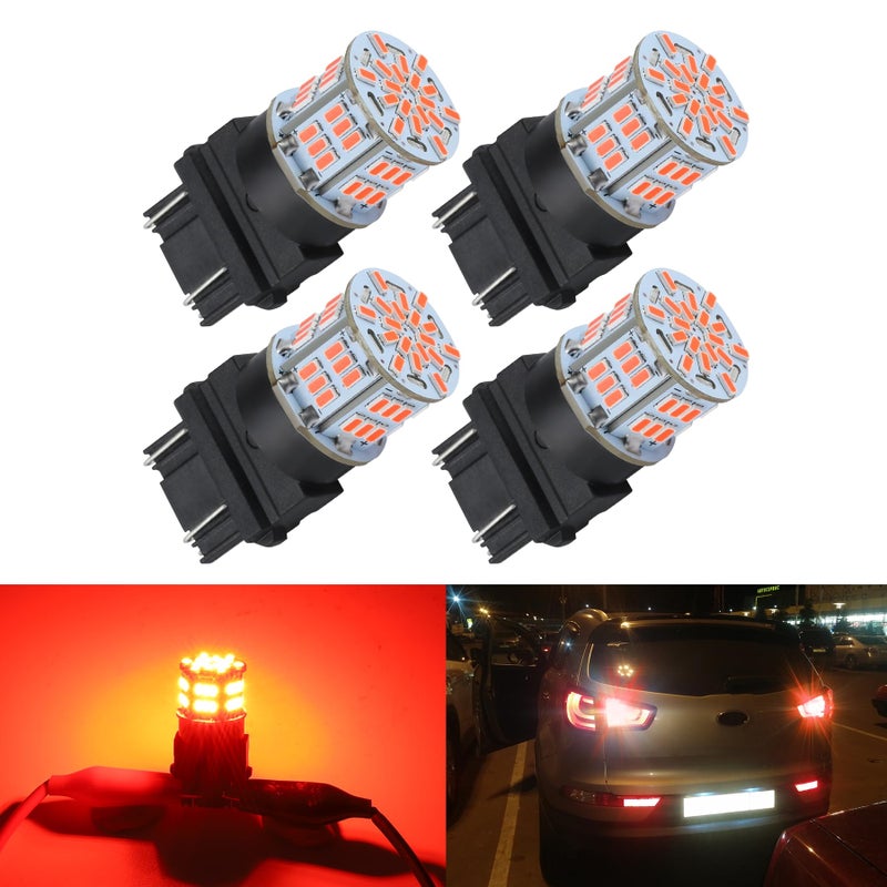 iFunyLED 4PCS 3157 LED Bulb Brake Tail Light 12V-24V Super Bright 3156 3056 3057 3047 4157 LED Replacement Light Kit Set for Car Tail Brake Lights - Brilliant Red - Image 1