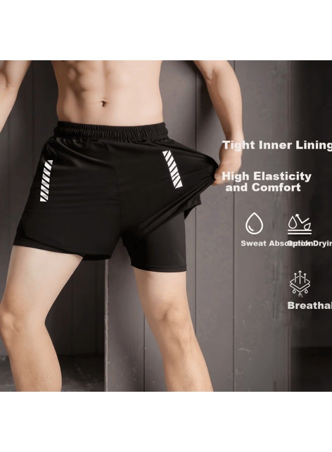 Buruite Men's Running Shorts With Inner Liner, Three-quarter Athletic Shorts, Summer Professional Marathon Quick-dry 2-in-1 Fitness Pants - Image 2