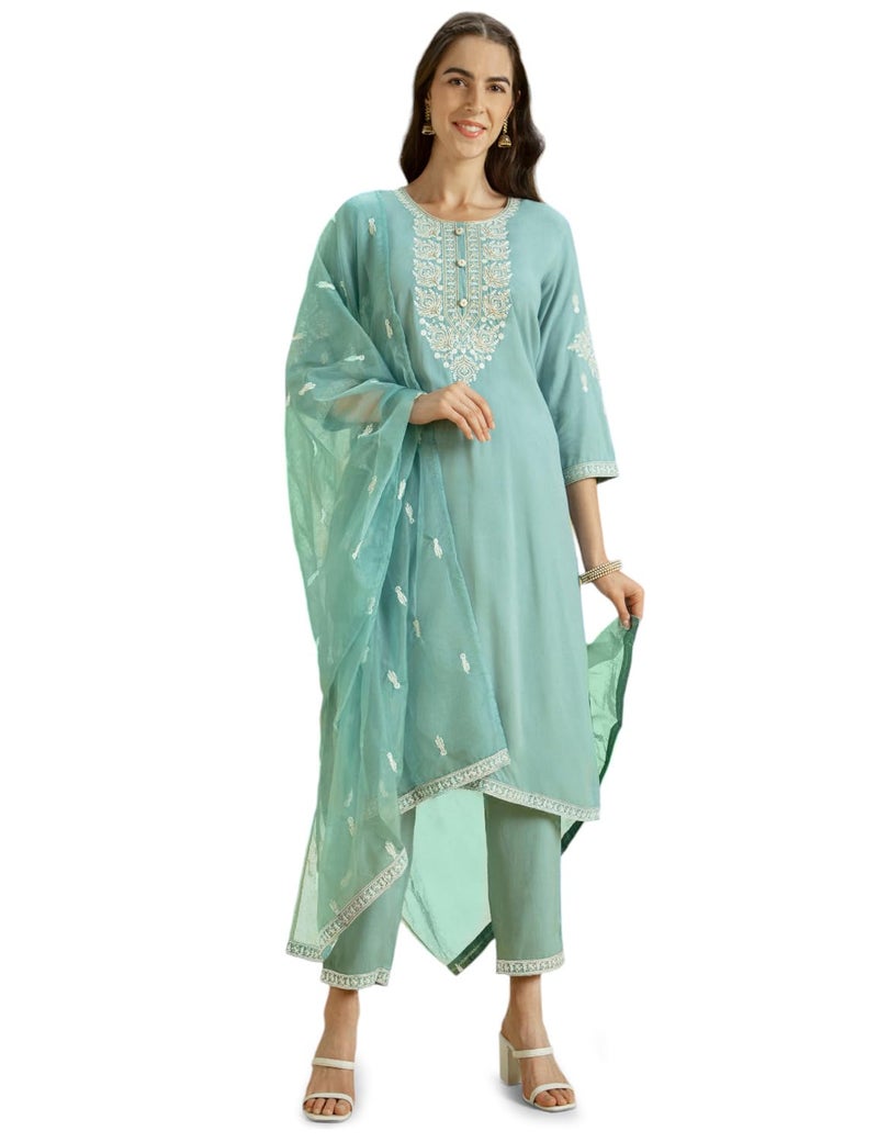 Kaari Women Rayon Staple Staple 7525 Kurta Set (KAAAW24WSKD-82022_Indian Ocean Blue_L) - Image 5