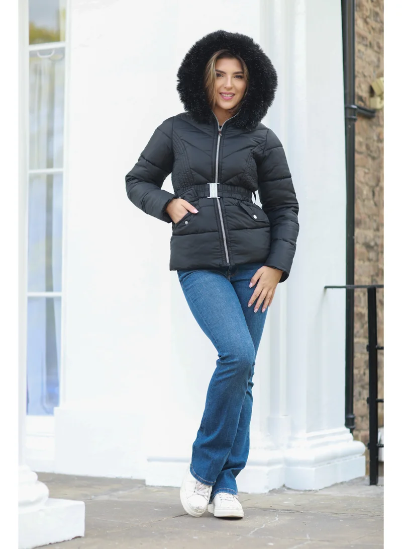 دبل سكند جاكيت منتفخ قصير مبطن بحزام أسود