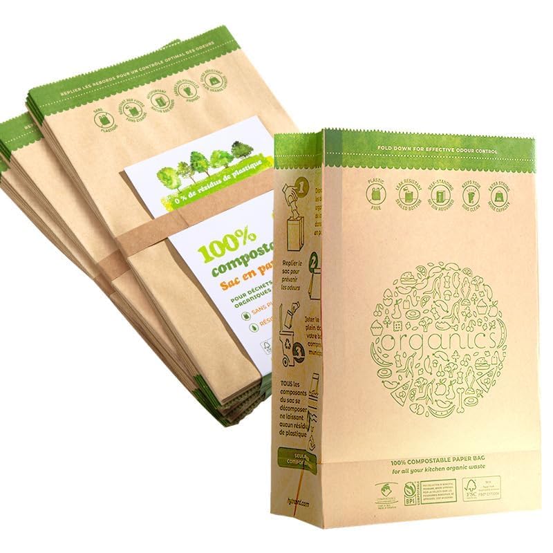 Hytrend-Kitchen Food Waste Bag-35 Bags-%100 Compostable paper Bag - Leak Resistant Liner - Small-Certified by BNQ and BPI,CMA-I,CMA-W - Image 1
