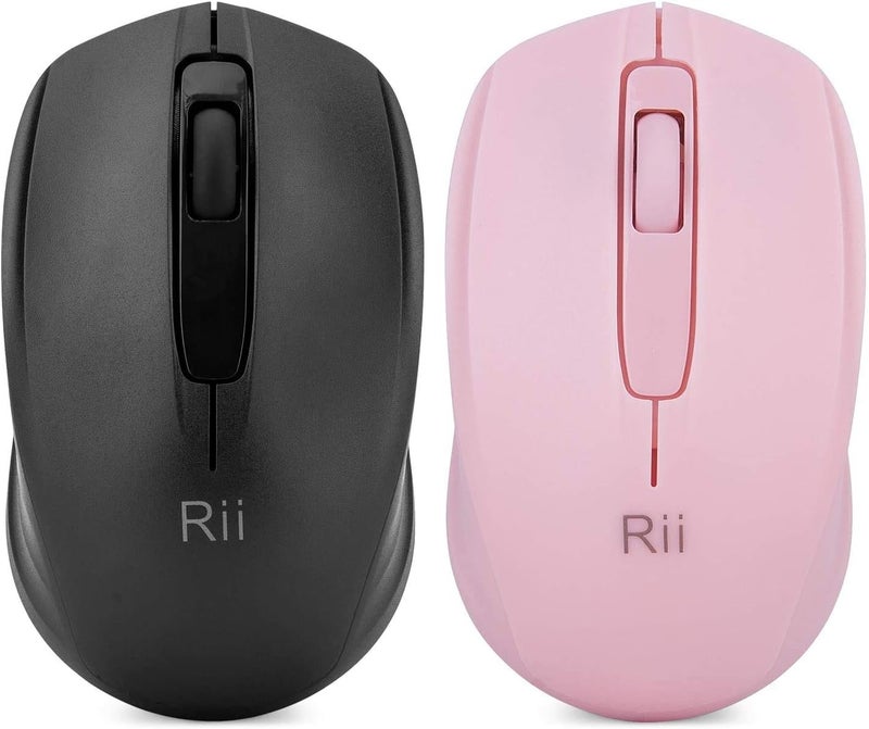 RII Wireless Mouse,2.4G Portable Computer Mice for PC, Laptop, Windows,Office Included Wireless USB dongle (Black+Pink) - Image 1