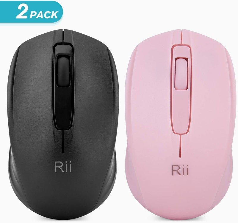 RII Wireless Mouse,2.4G Portable Computer Mice for PC, Laptop, Windows,Office Included Wireless USB dongle (Black+Pink) - Image 2
