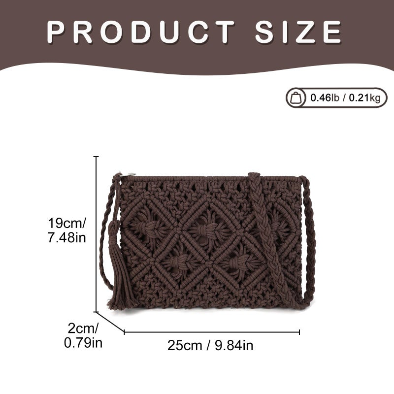 Gladdon Bohemian Small Crossbody Bag for Women Stylish Woven Shoulder Purses with Tassel Coffee - Image 3